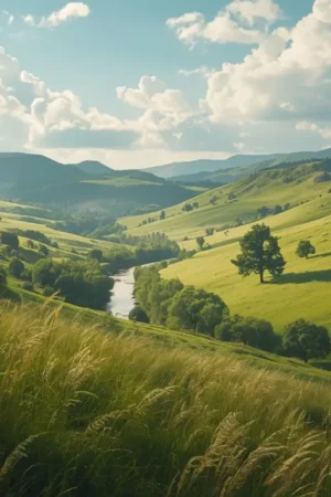 Home lucid origin a highly realistic green valley landscape on earth filled with rolling hills tal 0